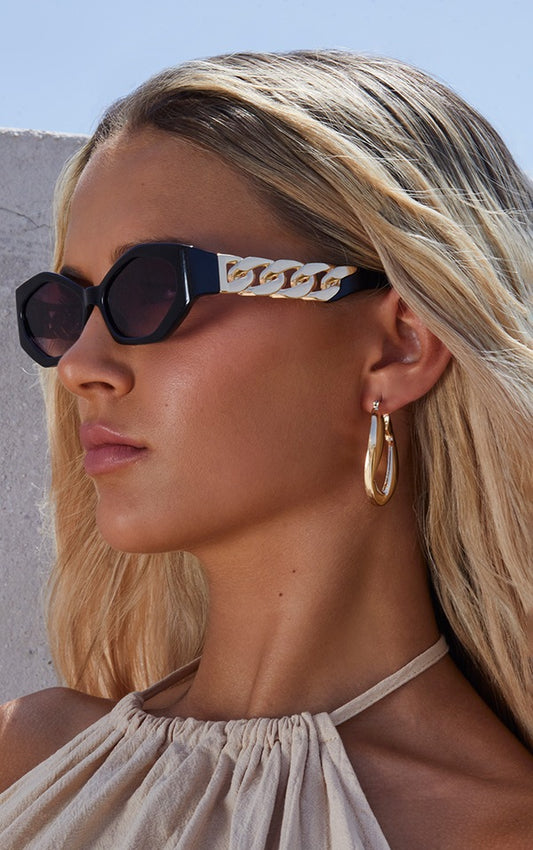 Black Gold Chain Arm Detail Sunglasses