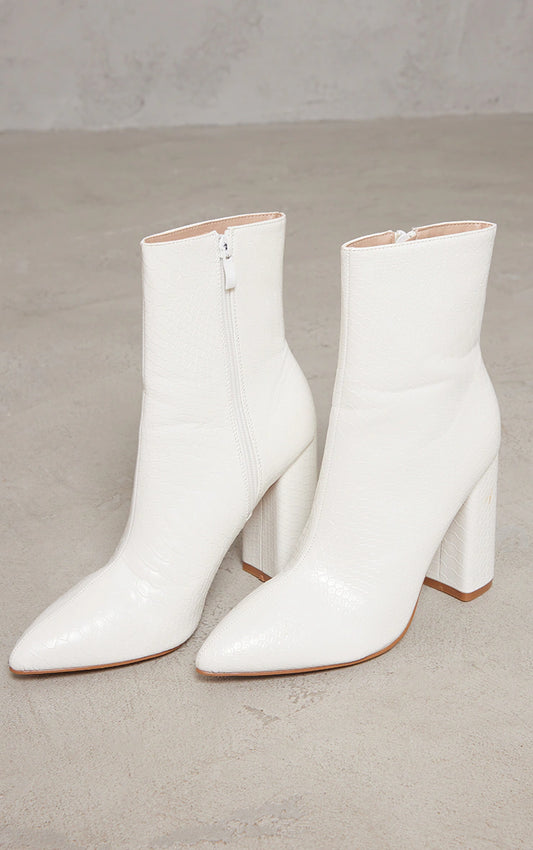 White Faux Snake Ankle Boot