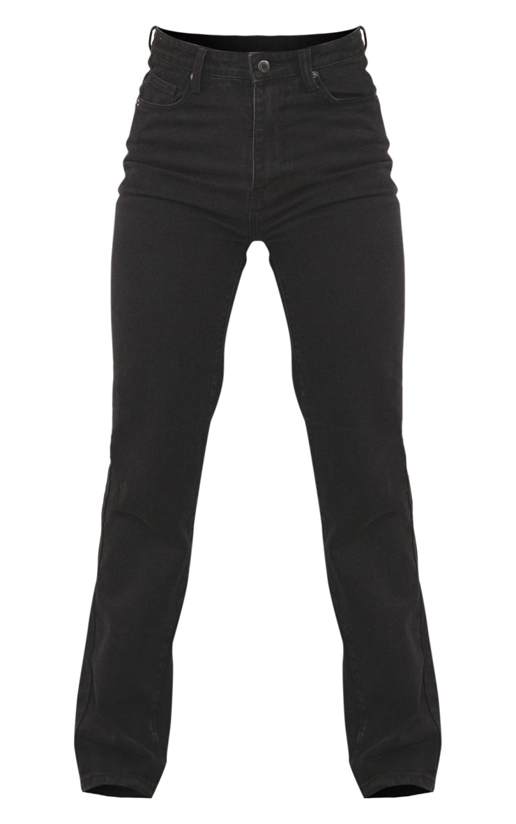 Washed Black High Waist Straight Leg Jeans