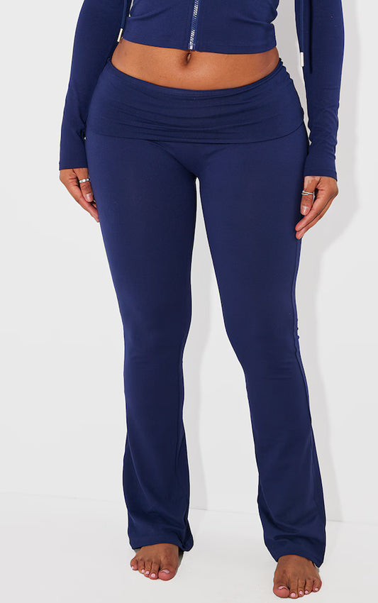 Shape Navy Sculpted Foldover Waist Flare Trousers
