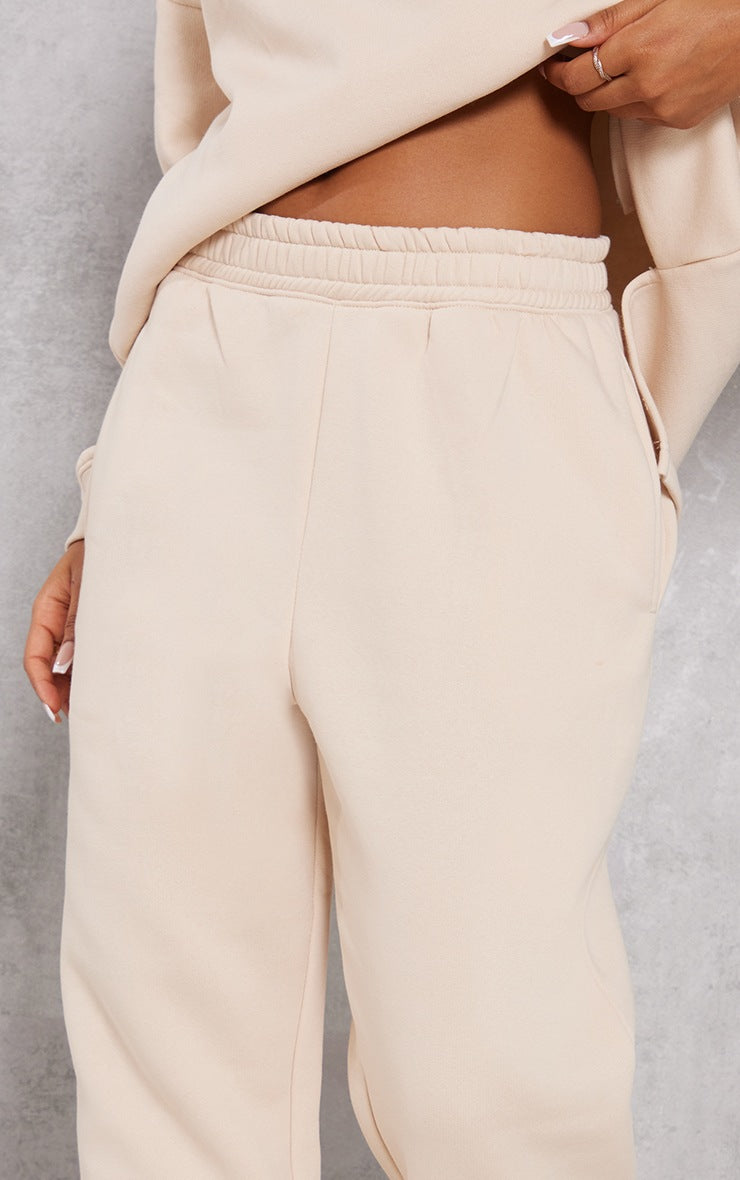 STONE SHIRRED WAIST SEAM FRONT WIDE LEG JOGGERS