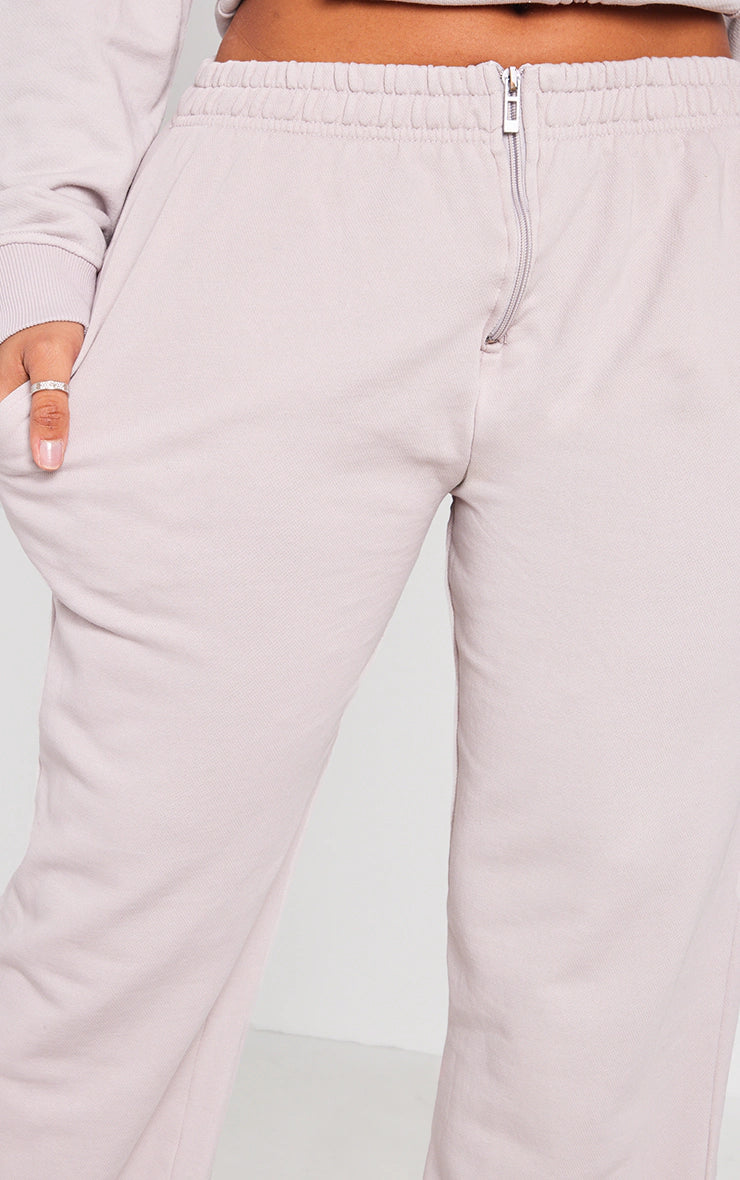 Shape Light Grey Washed Zip Waist Straight Leg Sweatpants