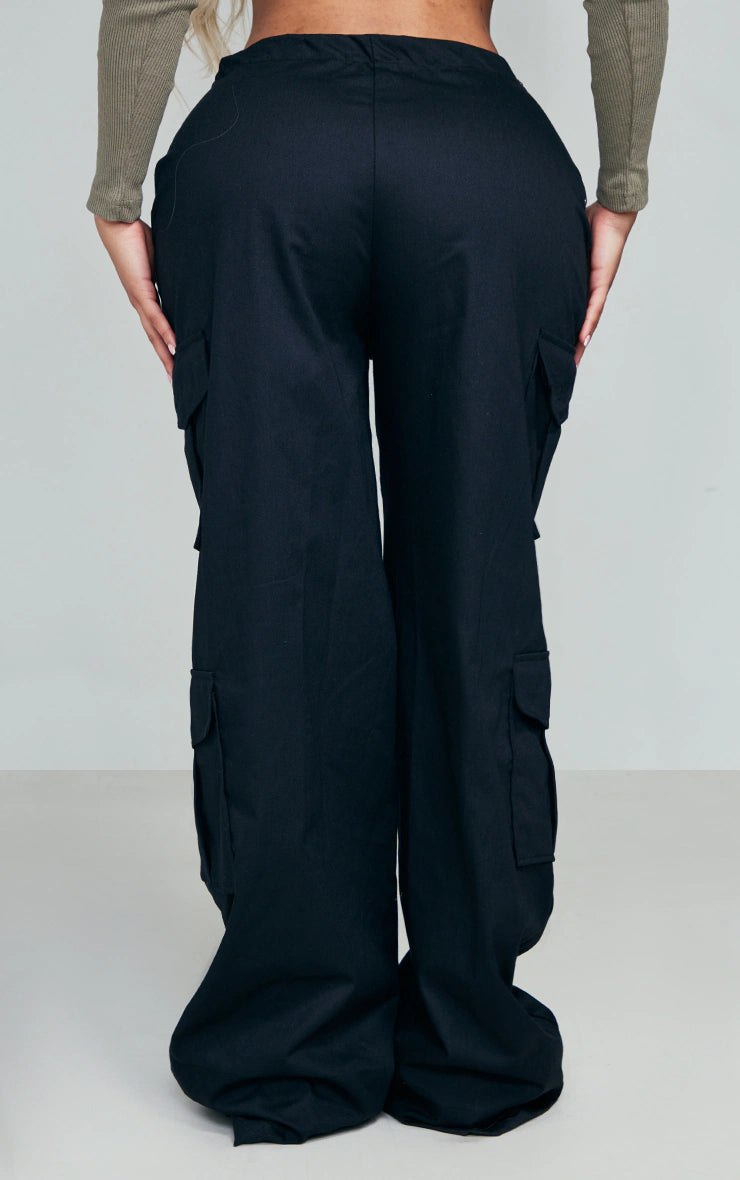 Shape Black Cargo Fold Waistband Pocket Detail Pants