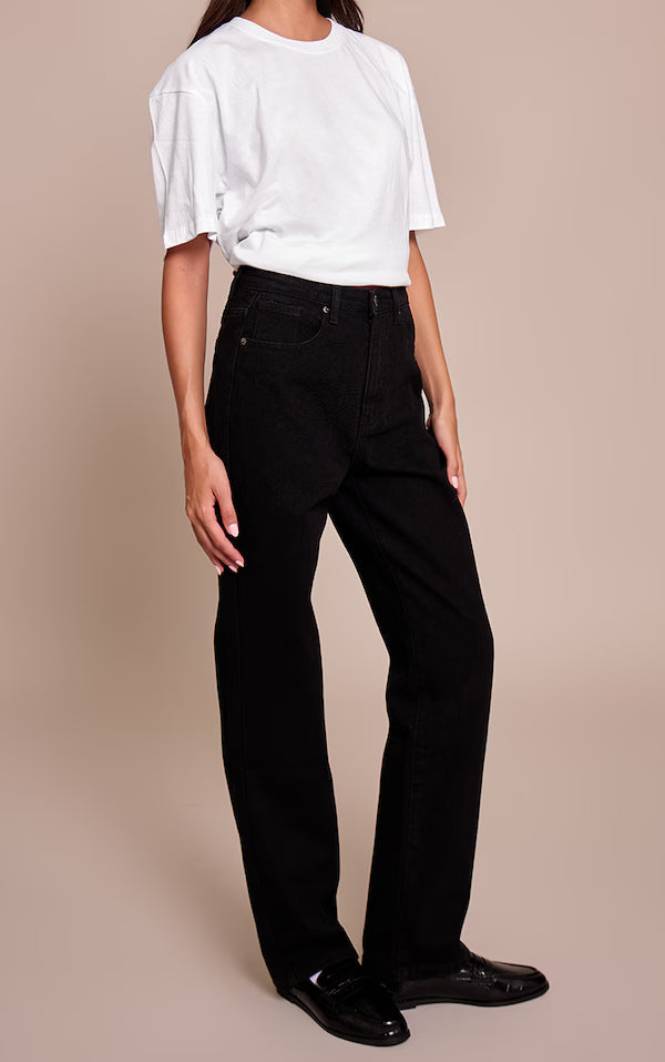 PRETTYLITTLETHING Washed Black High Waist Straight Leg Jean