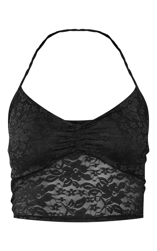 Tall Black Lace Halterneck Top