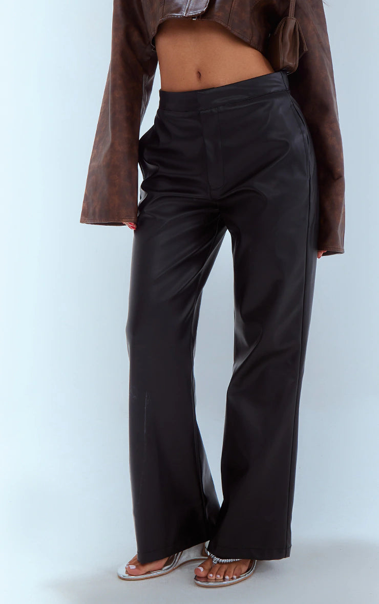 Petite Black Faux Leather Straight Leg Pants