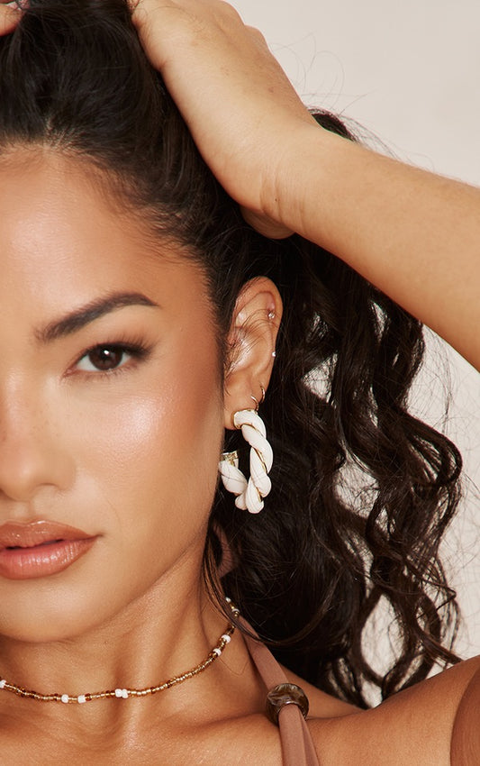 Cream PU Twist Hoop Earrings