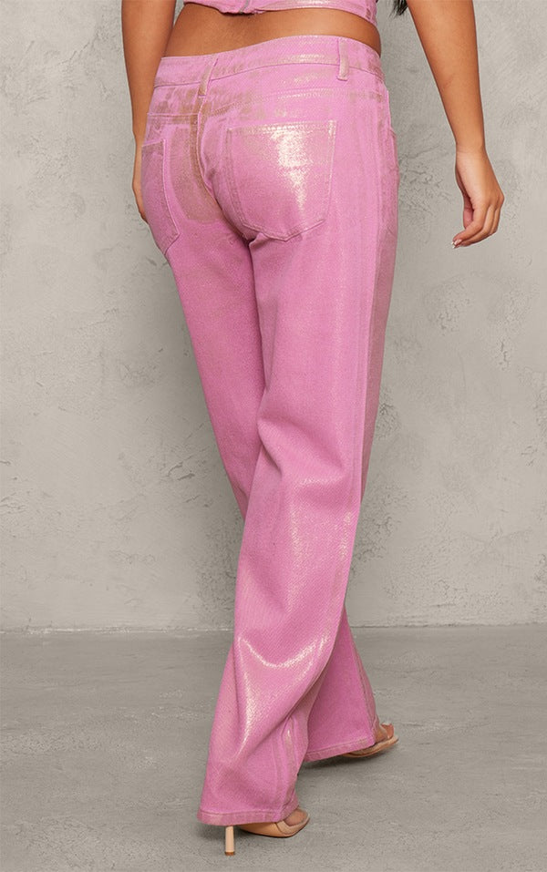 Petite Pink Metallic Denim Jeans