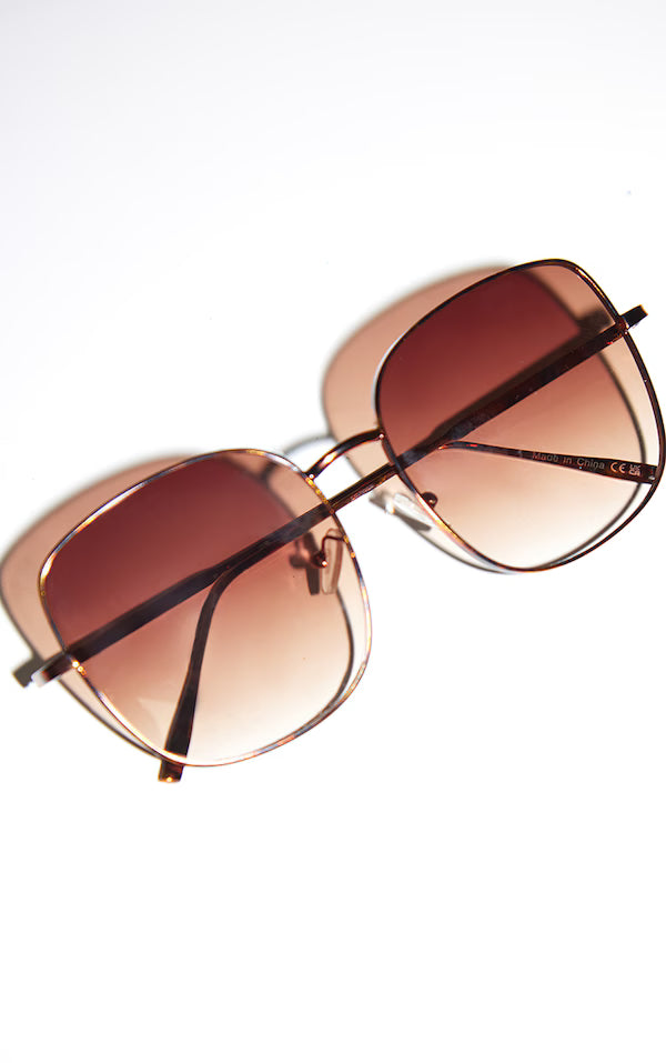 Brown Metal Tort Oversized Frame Sunglasses