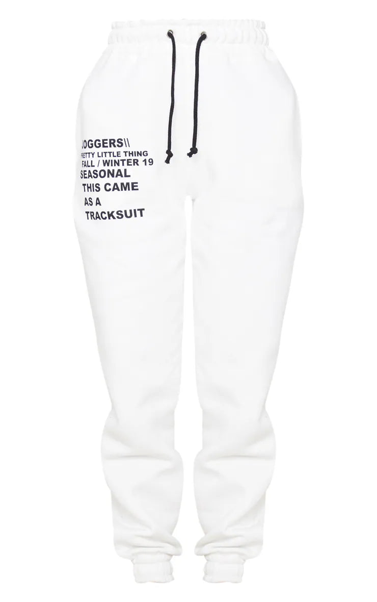 LOGO CREAM SLOGAN PRINTED JOGGERS