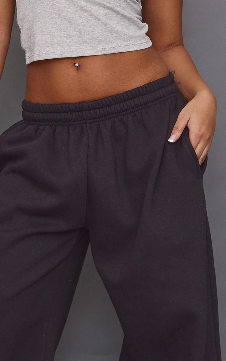 Petite Black Super Wide Leg Elasticated Waist Sweatpants Black