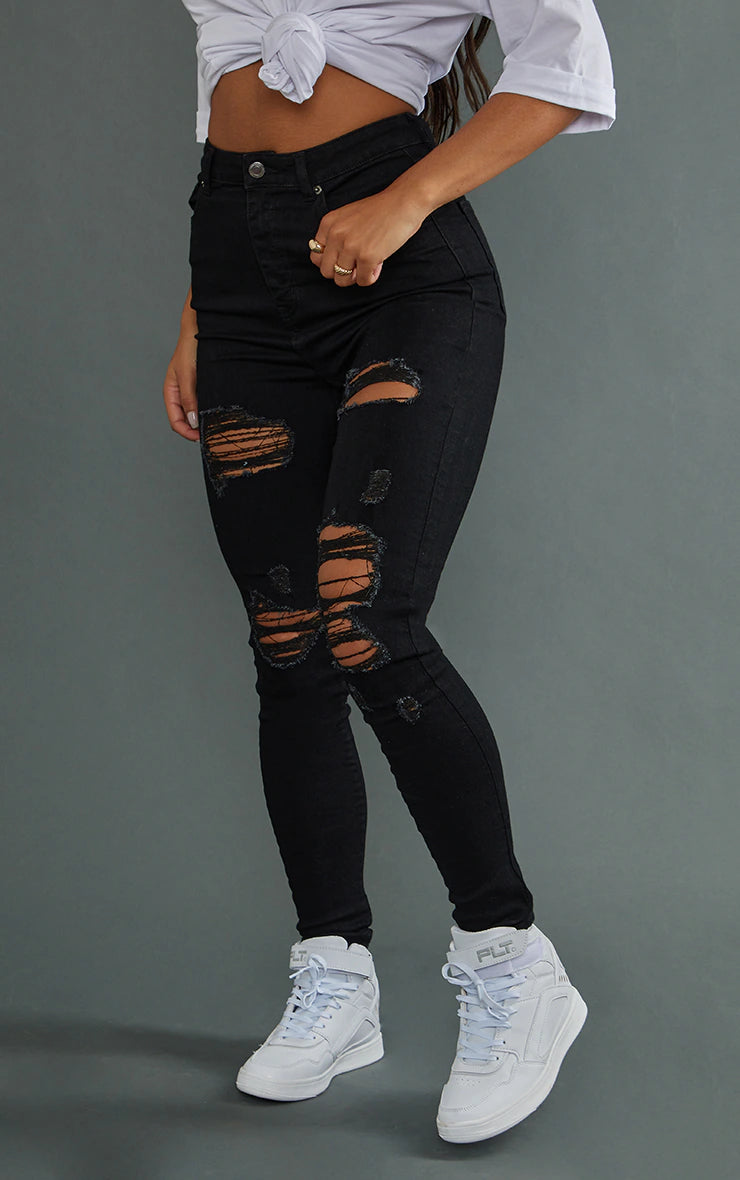 Black Ripped 5 Pocket Skinny Jeans