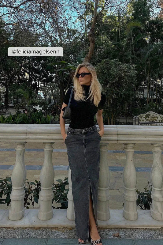 Slit Detailed Maxi Denim Skirt