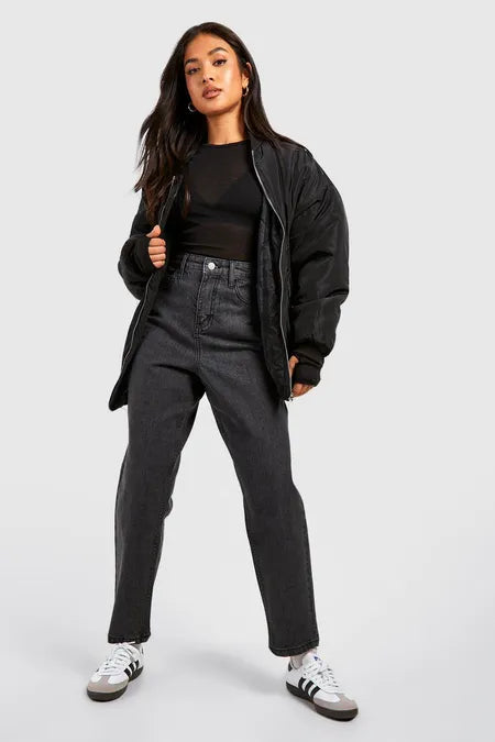 Petite Dark Grey High Rise Mom Jeans 26"