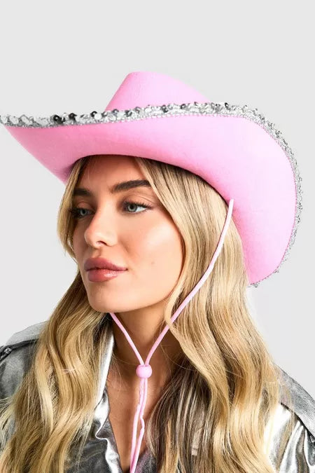 Pink Sequin Western Cowboy Hat
