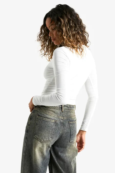 Double Layer Slinky Long Sleeve Crew Neck Bodysuit