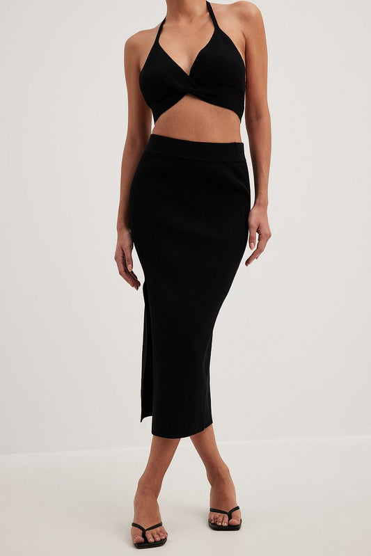 Na-kd Fine Knitted High Slit Skirt