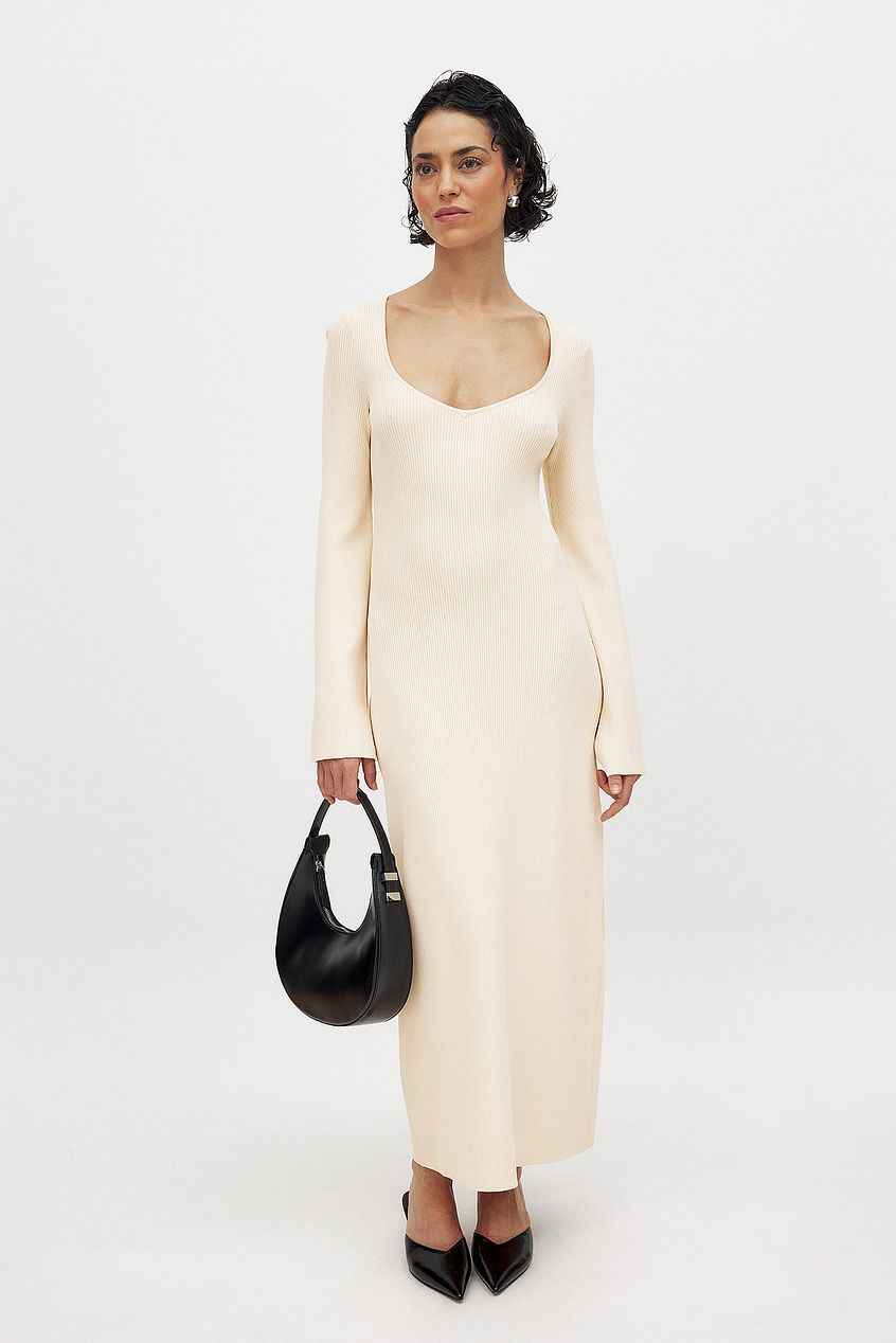Na-kd Fine Knitted Trumpet Sleeve Midi Dress
