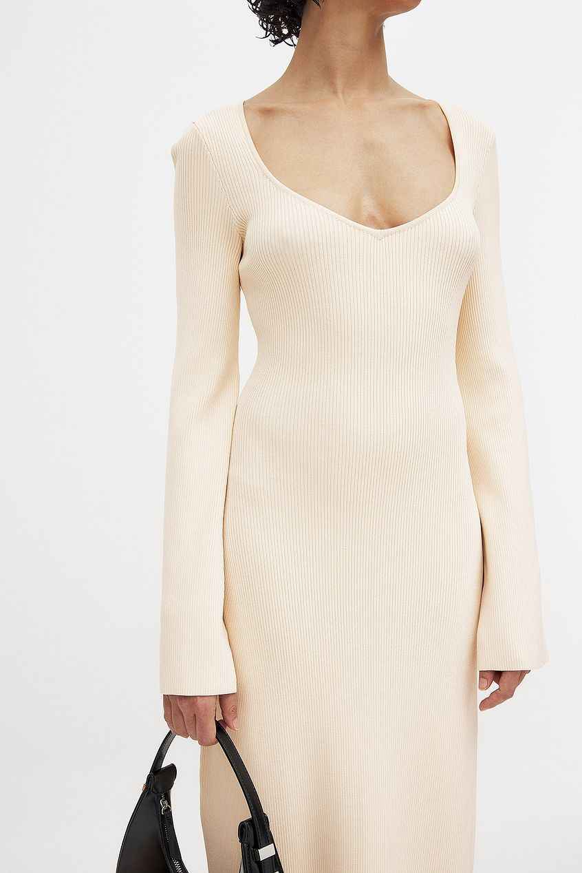 Na-kd Fine Knitted Trumpet Sleeve Midi Dress