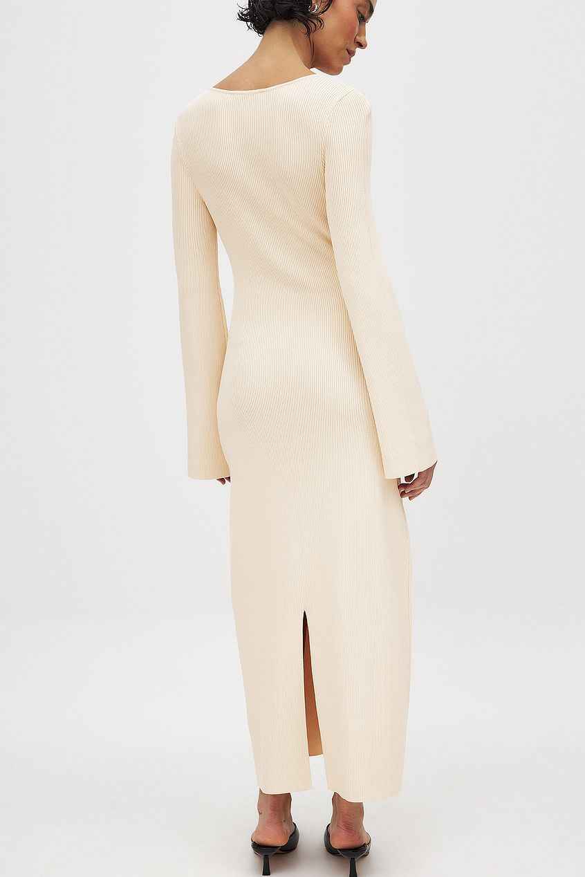 Na-kd Fine Knitted Trumpet Sleeve Midi Dress