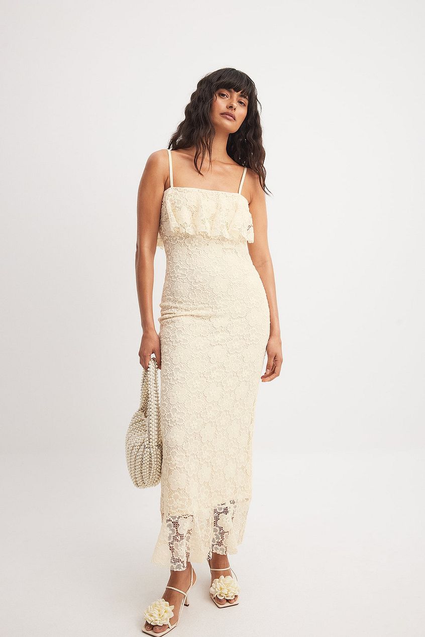 Na-kd Flounce Crochet Midi Dress
