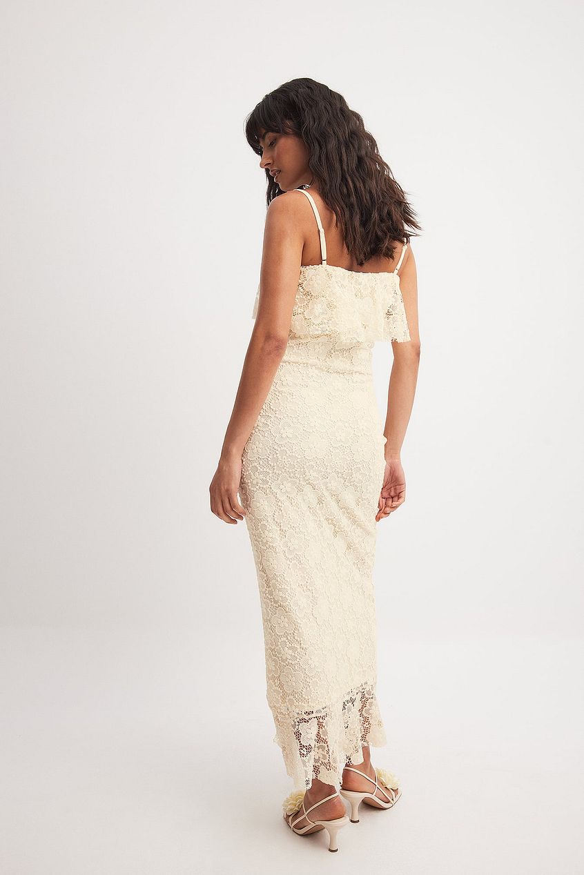 Na-kd Flounce Crochet Midi Dress