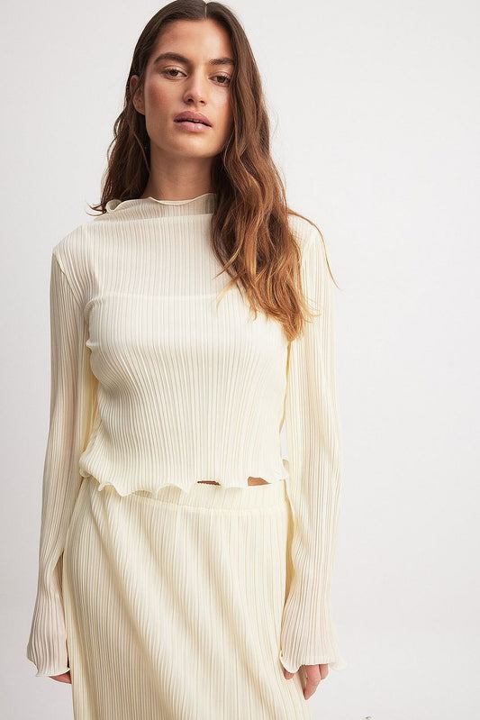 Flounce Detail Plisse Blouse