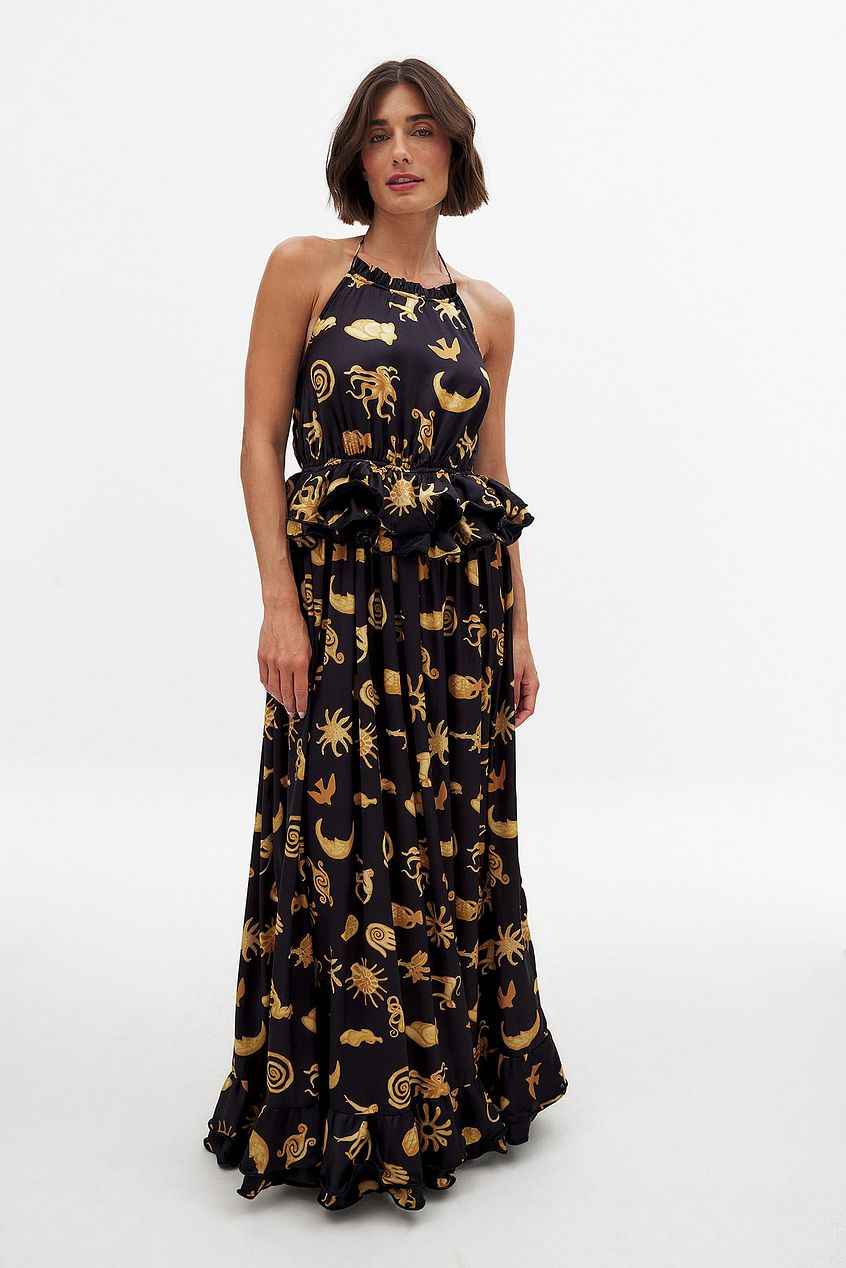 Na-kd Flounce Waist Halterneck Maxi Dress