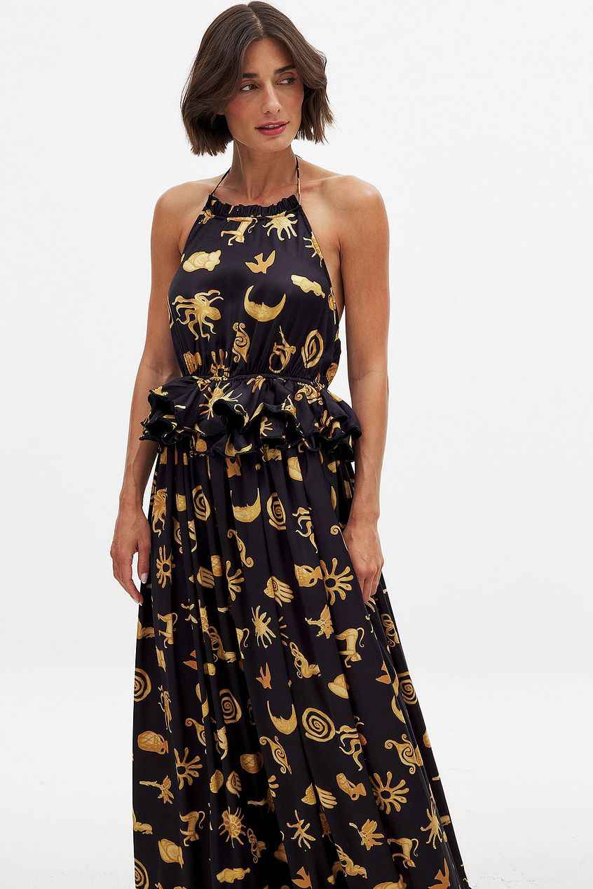 Na-kd Flounce Waist Halterneck Maxi Dress