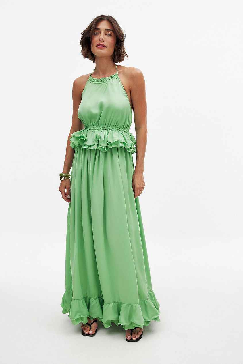 Na-kd Flounce Waist Halterneck Maxi Dress Green