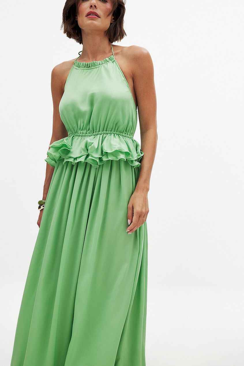 Na-kd Flounce Waist Halterneck Maxi Dress Green