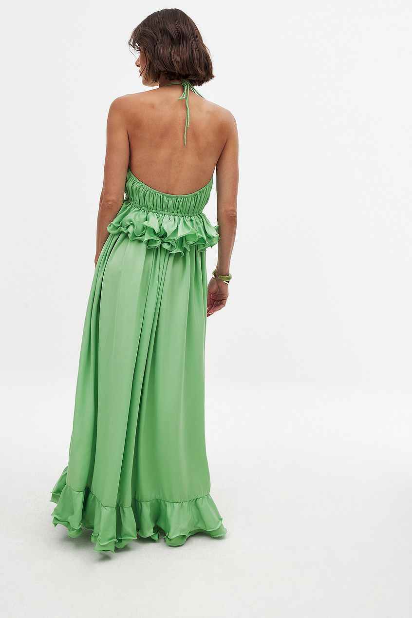 Na-kd Flounce Waist Halterneck Maxi Dress Green