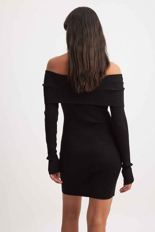 Na-kd Folded Offshoulder Knitted Mini Dress