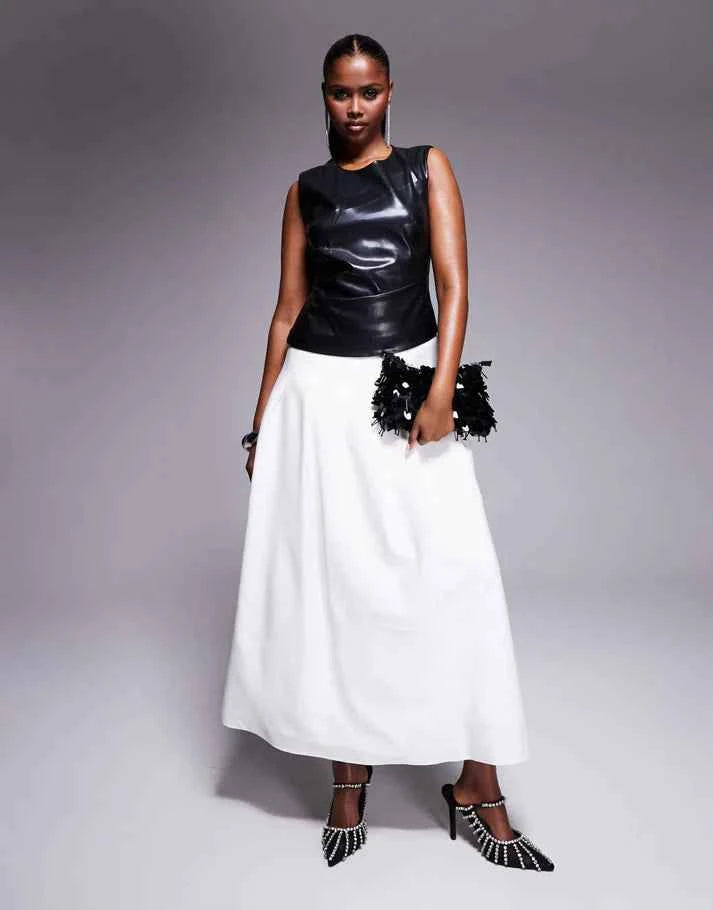 Forever New contrast PU maxi dress in monochrome