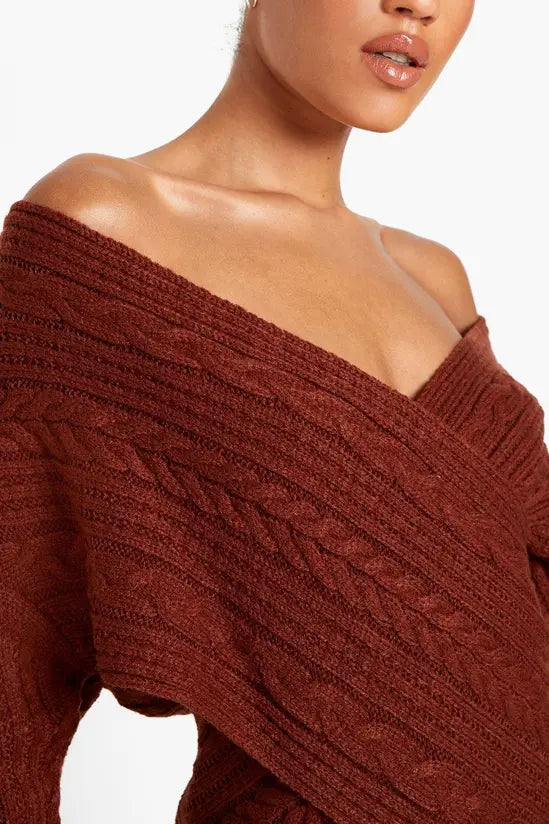 boohoo Off The Shoulder Cable Knitted Jumper Dress