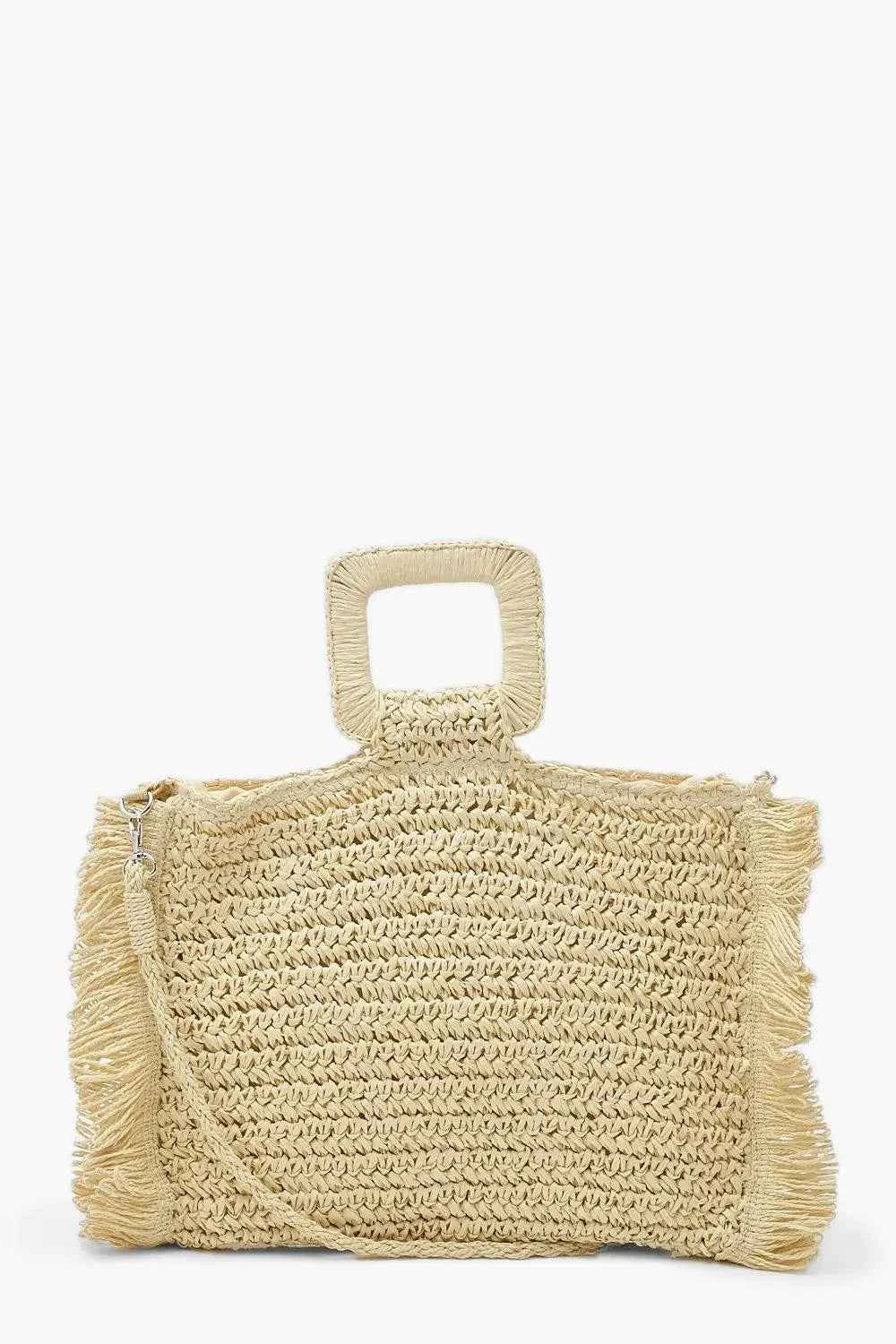 boohoo Fringe Straw Bag