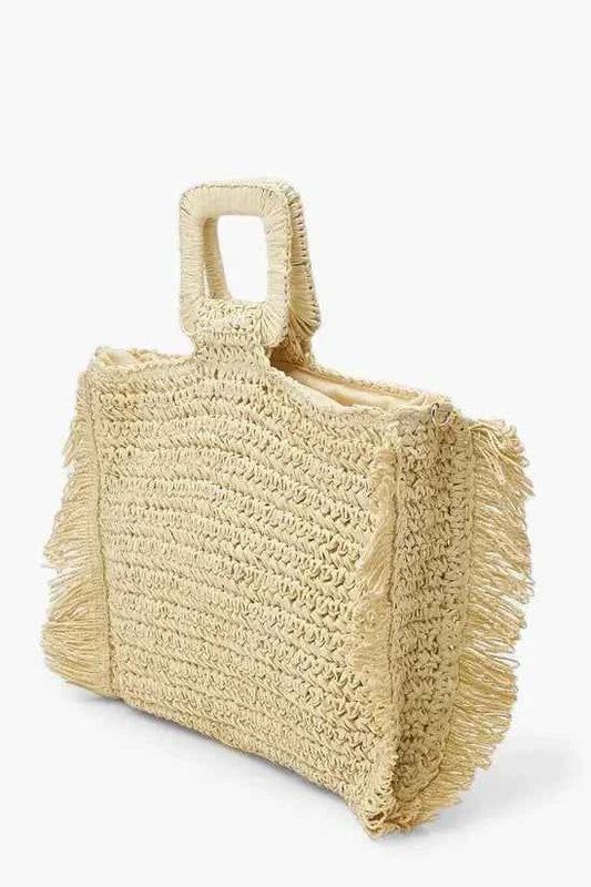 boohoo Fringe Straw Bag