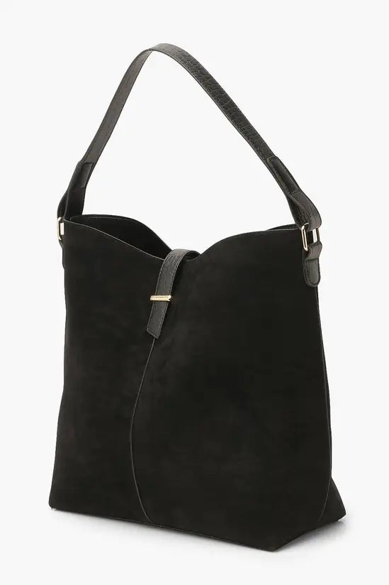 boohoo Croc Handle Suedette Structured Tote Bag