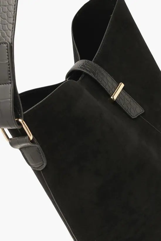 boohoo Croc Handle Suedette Structured Tote Bag