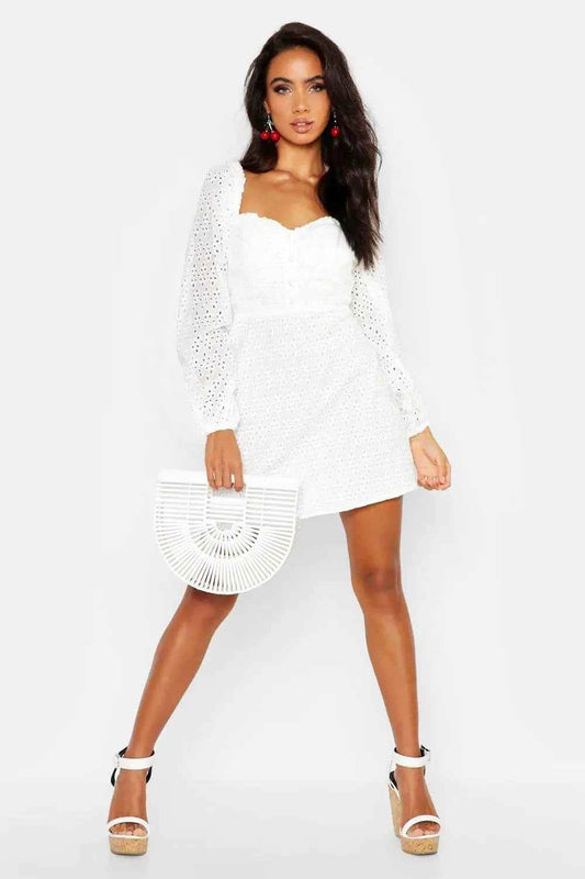 Boohoo Broderie Anglaise Sweetheart Mini Dress