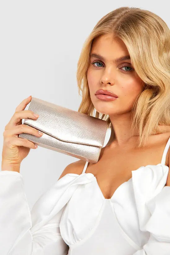 boohoo Structured Metallic Clutch Bag & Chain