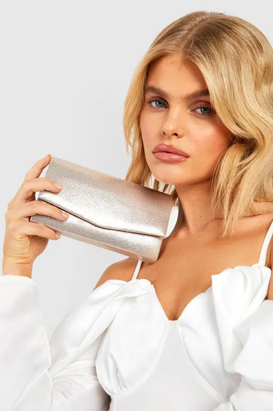boohoo Structured Metallic Clutch Bag & Chain