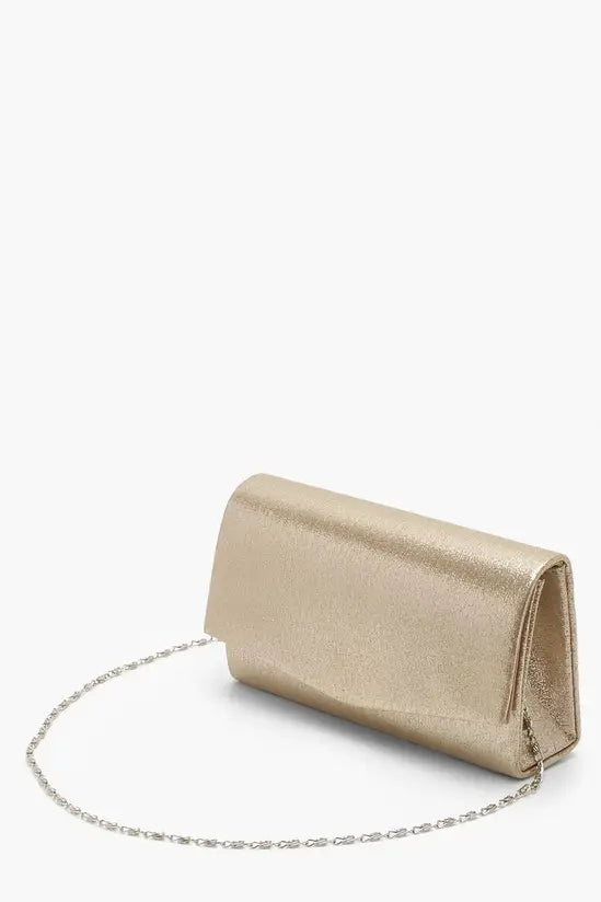 boohoo Structured Metallic Clutch Bag & Chain
