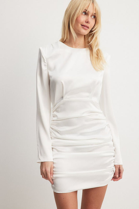 Gathered Skirt Satin Dress