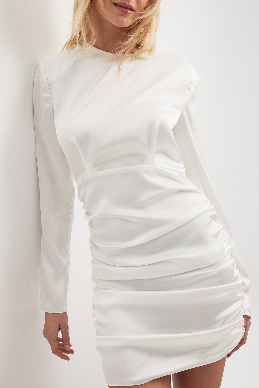 Gathered Skirt Satin Dress