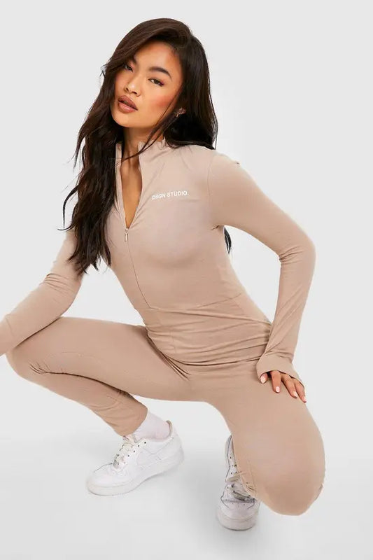 boohoo Slogan Detail Zip Front Jumpsuit
