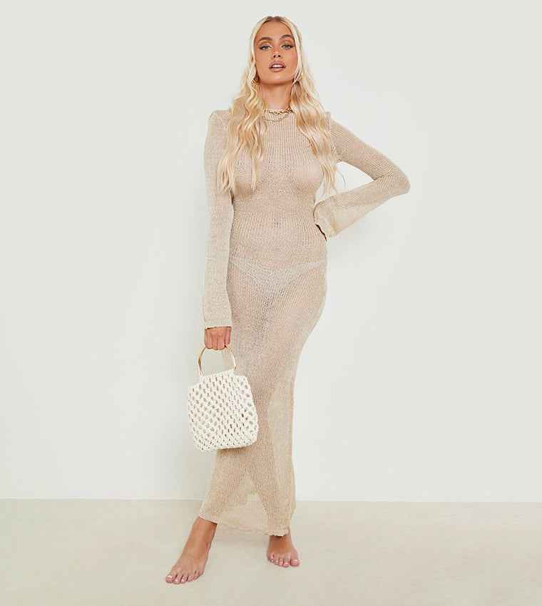 Boohoo - Sheer Knit Low Back Maxi Beach Dress