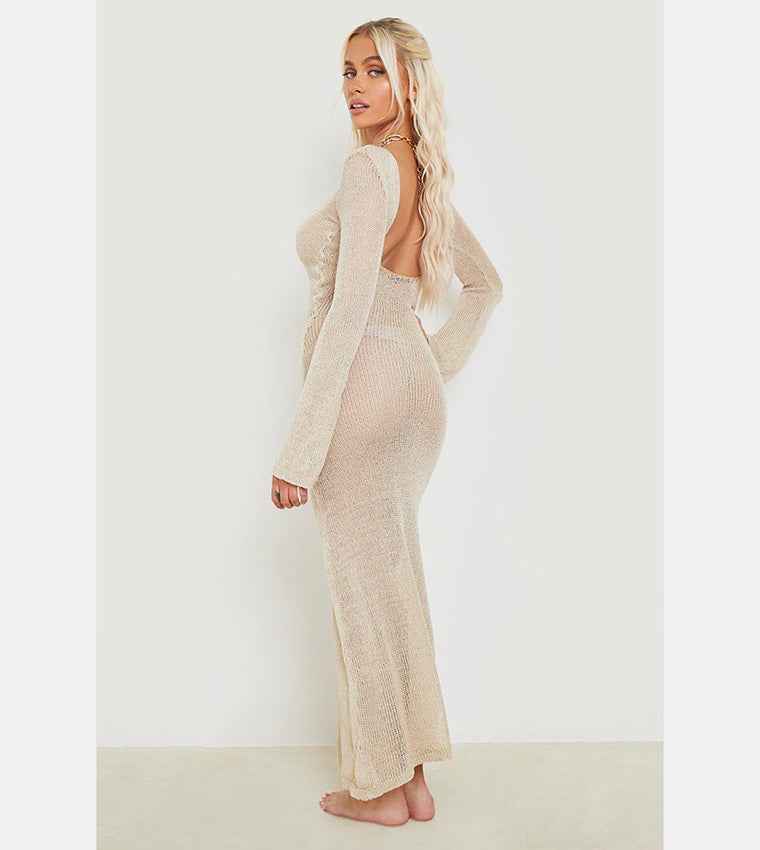 Boohoo - Sheer Knit Low Back Maxi Beach Dress