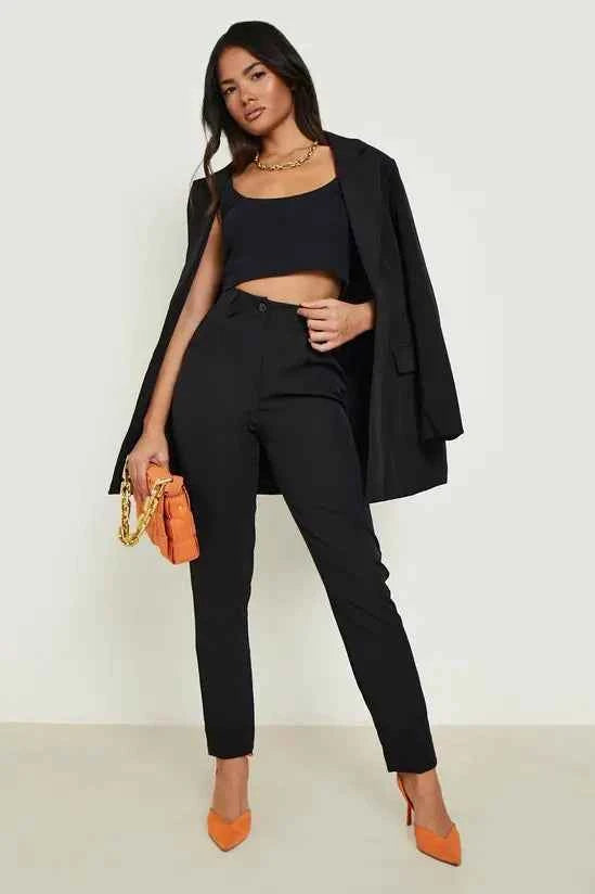 boohoo High Waist Tapered Tailored Suit Trousers