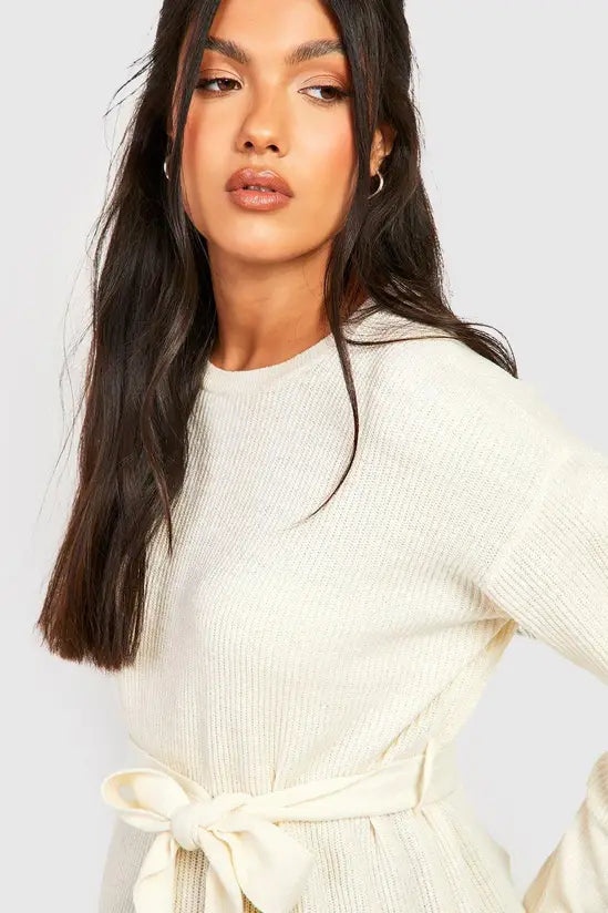 Maternity Side Split Knitted Tie Waist Jumper